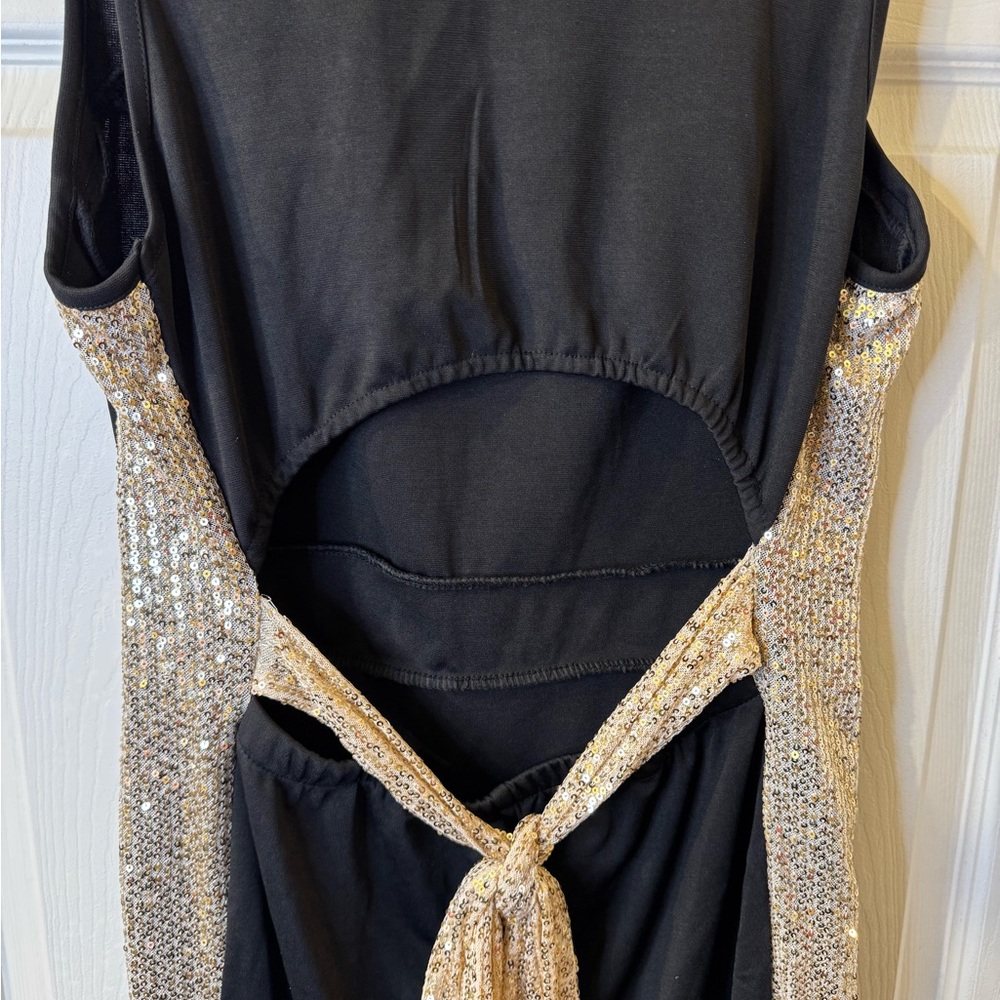 Black Bodycon Dress with Gold Sequin Bands - Picture 3 of 4